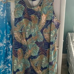 Tropical Leaf Print Sleeveless Dress